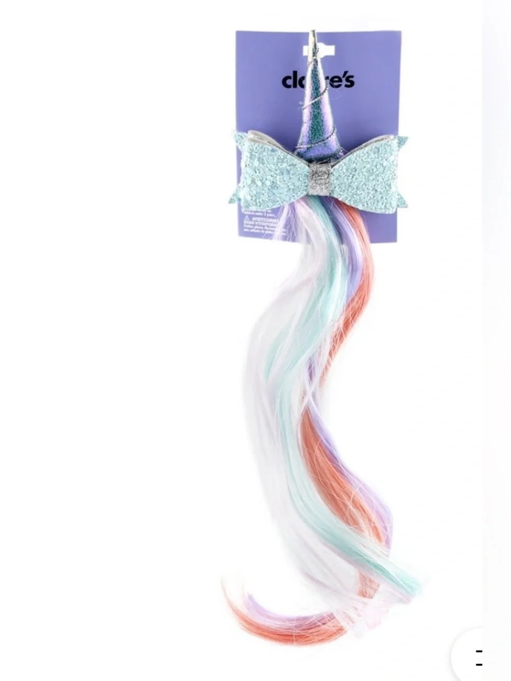 Claire's Glitter Pastel Unicorn Hair Clip with Rainbow Tail NEW